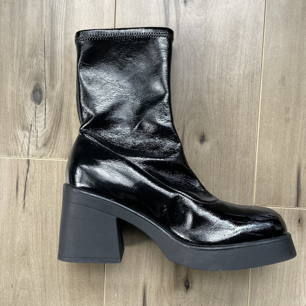 Call It Spring Black Patent Platform Heeled Ankle Boots